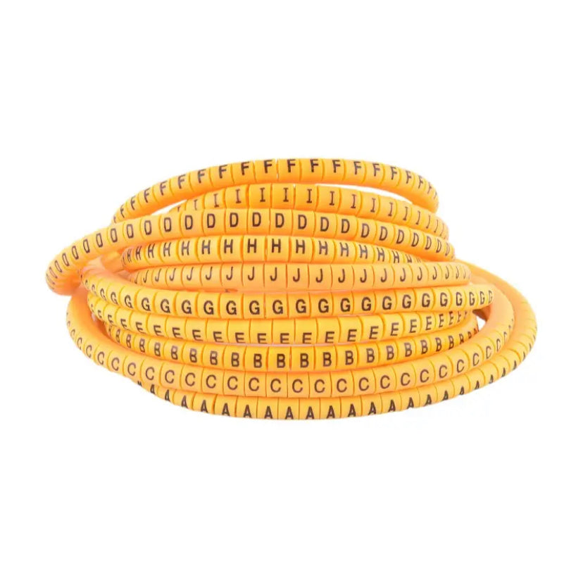 PVC Yellow Cable Wire Markers Labels Tags Cable Management A-Z 0-9 suitable for 4 to 6 mm wire