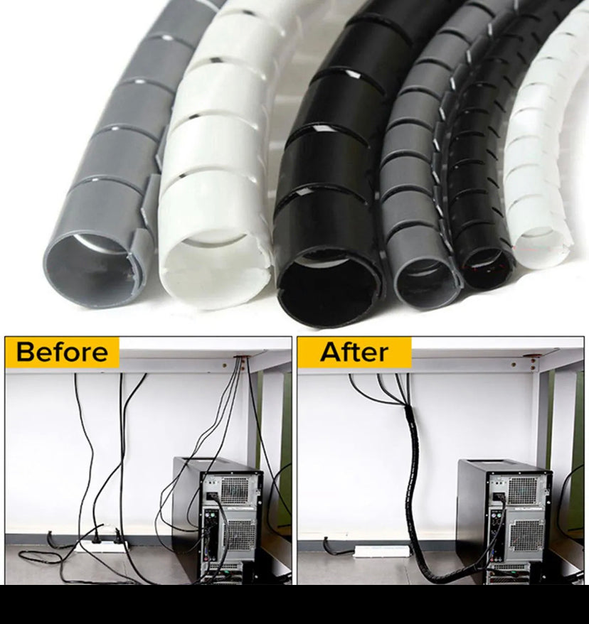 Spiral Hose Cable Wire Wrap Tube Diameter 6-15mm 10 Meter Part PE Manage Cord WHITE For cable management