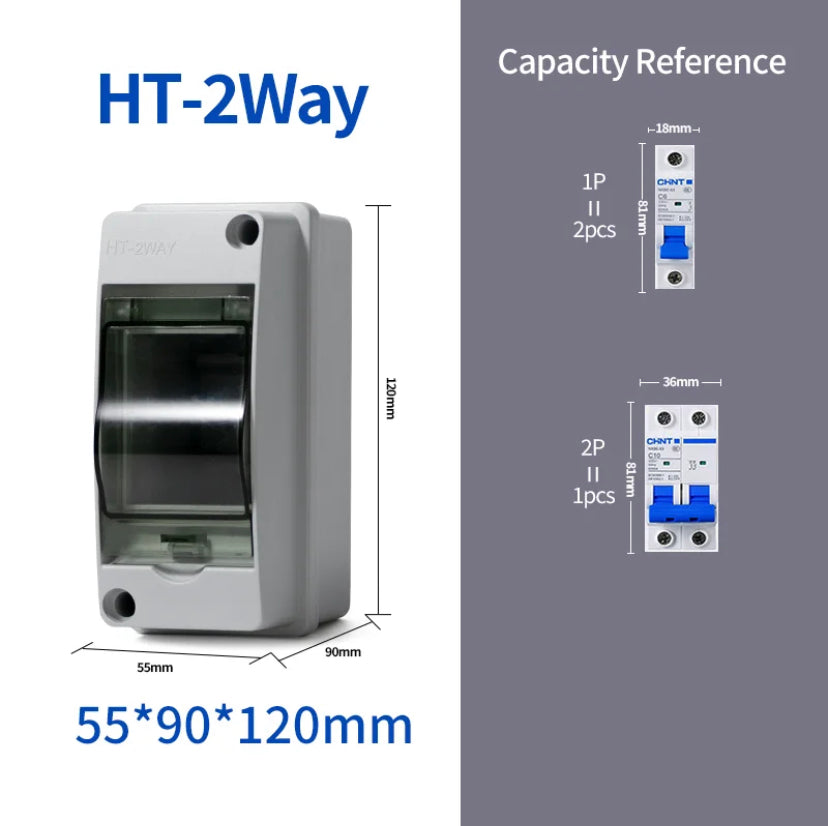 IP65 Waterproof Distribution dc breaker Box 2/3/5/8/12/15/18/24WAY PC /ABS Plastic Outdoor Electrical MCB solar Junction Box