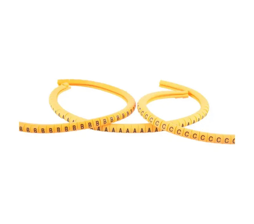 PVC Yellow Cable Wire Markers Labels Tags Cable Management A-Z 0-9 suitable for 4 to 6 mm wire