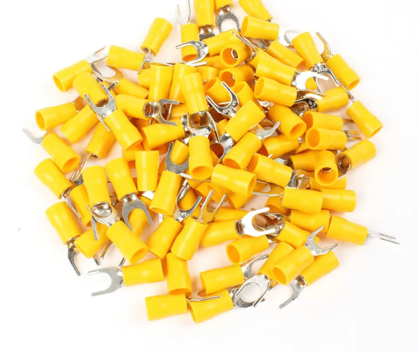 (4mm U type) SV5.5-5 Yellow Furcate terminals Cable Wire Connector 12~10AWG Yellow Furcate Fork Spade Crimp Terminals SV5-6 SV