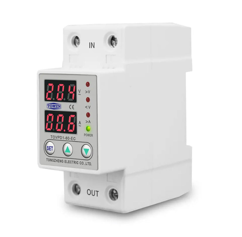 TOMZN 63A Din rail adjustable over and under voltage protective device protector relay with over current protection Voltmeter