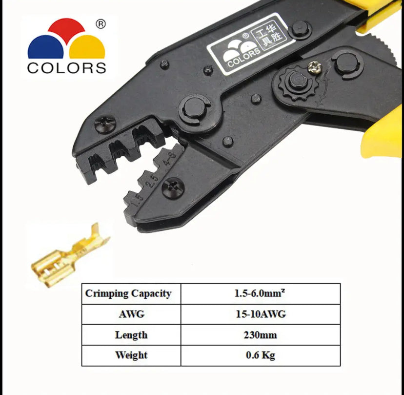 HS-03B crimping pliers for non-insulated tabs and receptacles self-adjusting capacity 1.5-6mm2 15-10AWG brand hand tools