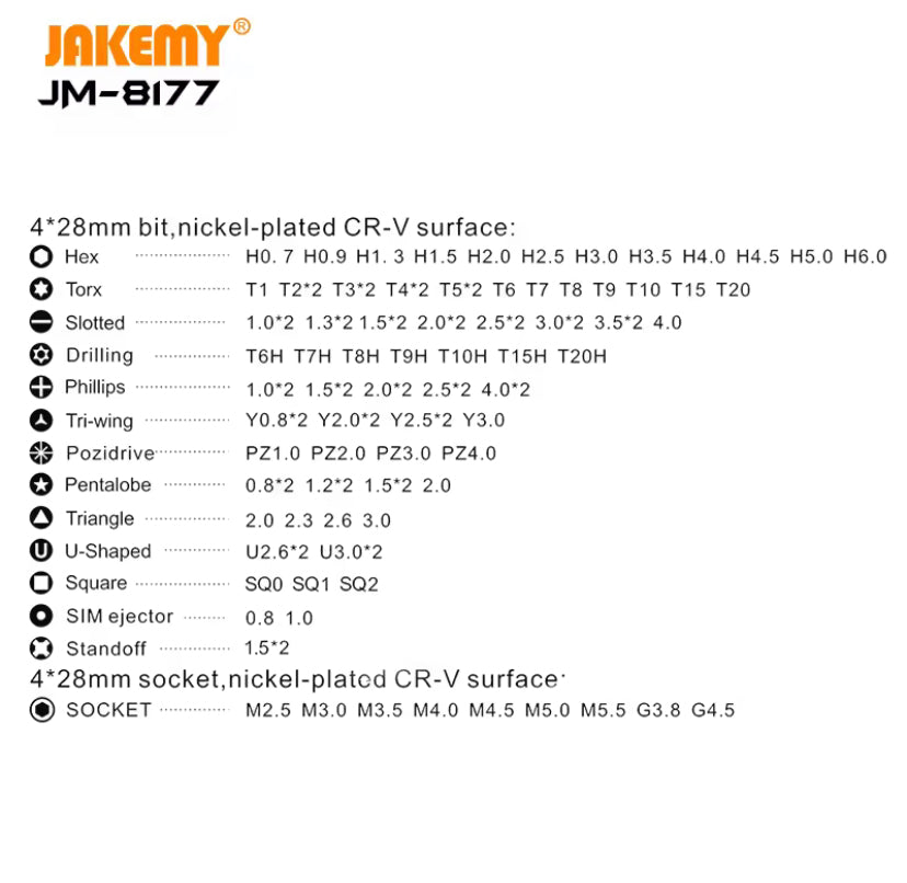 JAKEMY JM-8177 Precision Screwdriver Set Magnetic Bits Aluminum Alloy Handle Screw Driver for iPhone Computer Repair Tools