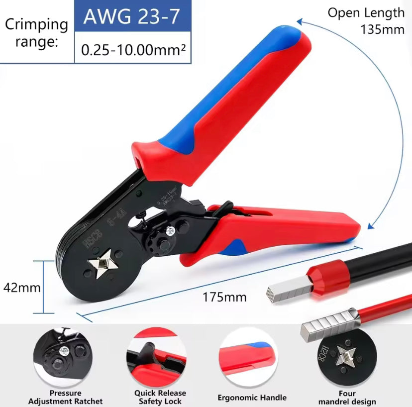 Terminals Hand Crimping Pliers 6-4 6-6 0.25-10mm² 23-7AWG 0.25-6mm² 23-10AWG Electrical Wire Ferrule Crimping Pliers Hand Tools