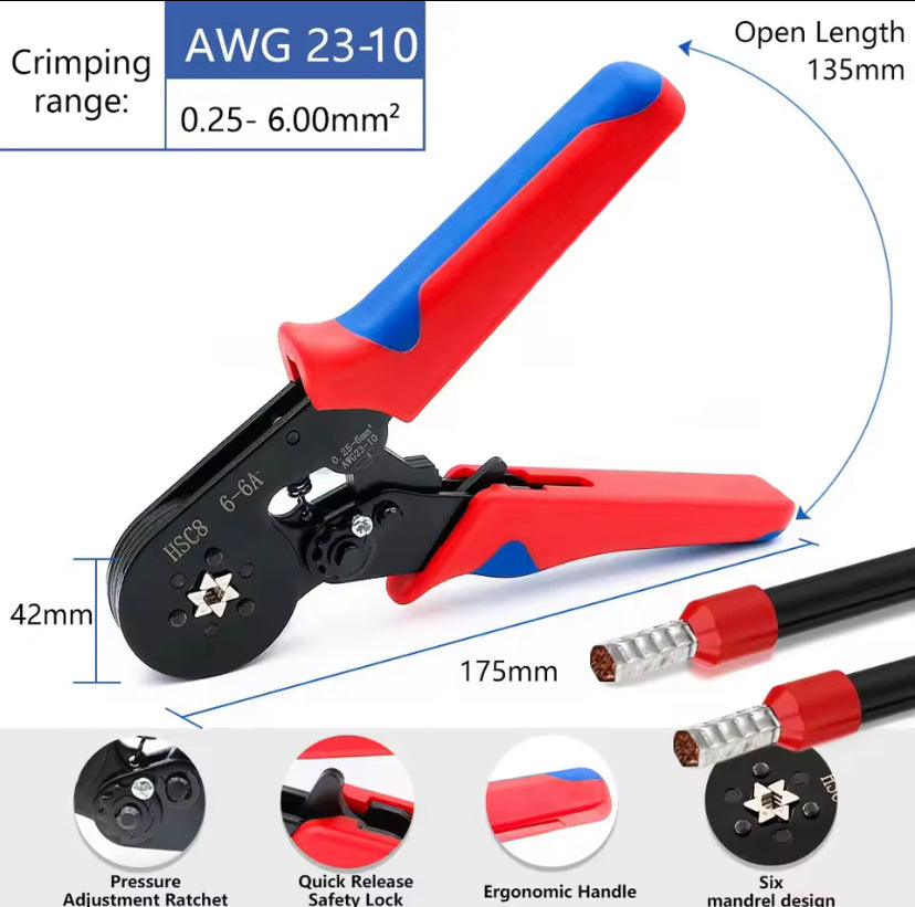 Terminals Hand Crimping Pliers 6-4 6-6 0.25-10mm² 23-7AWG 0.25-6mm² 23-10AWG Electrical Wire Ferrule Crimping Pliers Hand Tools