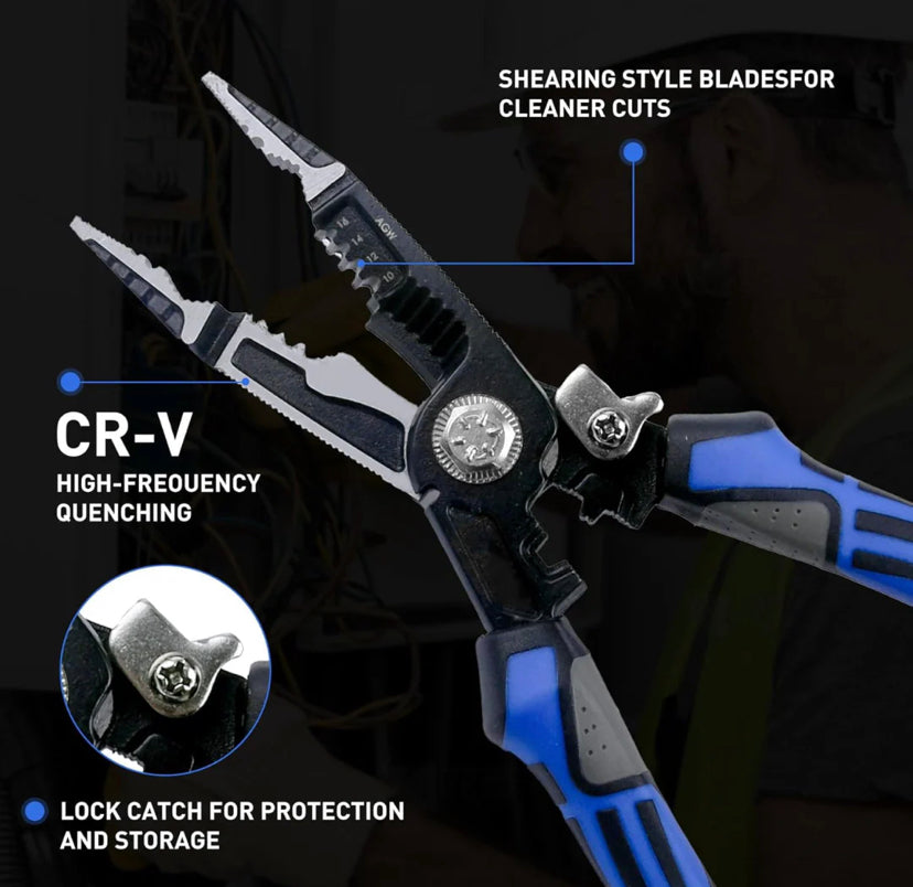 YTH ME11 9-In-1 Multi-Functional Wire Stripper – 8" Wire Stripping, Cutting & Crimping Tool For Electric Cable Work