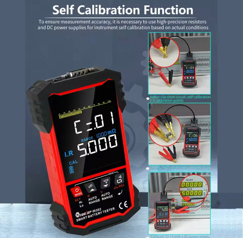 TOOLTOP IR502 ±120V 500Ω Battery Internal Resistance Tester 4-Wire Kelvin Test Lead-acid Lithium Nickel-cadmium Batteries Tool