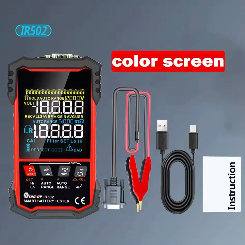 TOOLTOP IR502 ±120V 500Ω Battery Internal Resistance Tester 4-Wire Kelvin Test Lead-acid Lithium Nickel-cadmium Batteries Tool