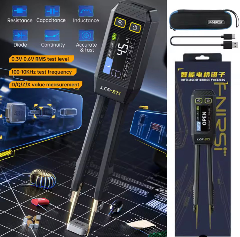 FNIRSI LCR-ST1 Mini Smart Tweezer LCR SMD ESR Tester Resistance Capacitance Inductance Continuity Diode Test Measurement Tools