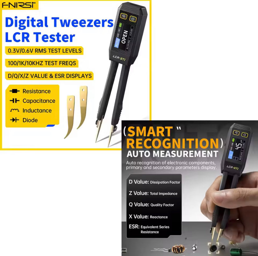 FNIRSI LCR-ST1 Mini Smart Tweezer LCR SMD ESR Tester Resistance Capacitance Inductance Continuity Diode Test Measurement Tools