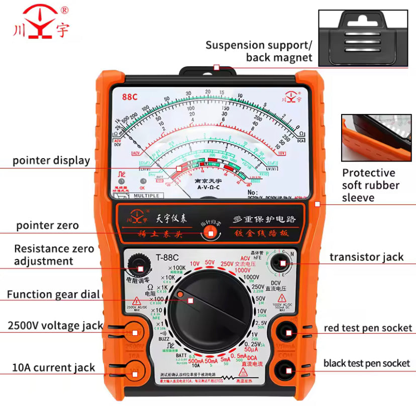 High Precision Pointer Multimetro T88B AC DC 2500V Voltmeter Ammeter Resistor Analog Multimeter Tester tools
