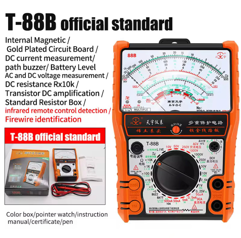 High Precision Pointer Multimetro T88B AC DC 2500V Voltmeter Ammeter Resistor Analog Multimeter Tester tools