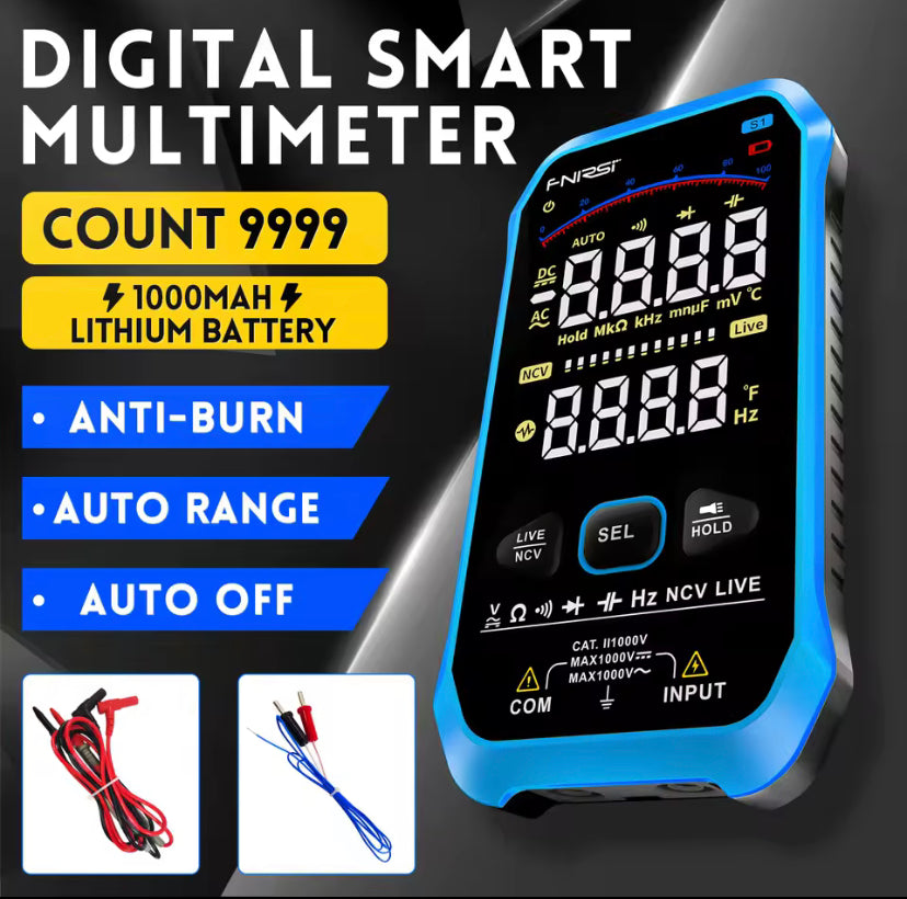 FNIRSI S1 Smart Digital Multimeter 9999counts AC DC Voltage Resistance Capacitance Diode NCV Hz Live Wire Color Display Tester