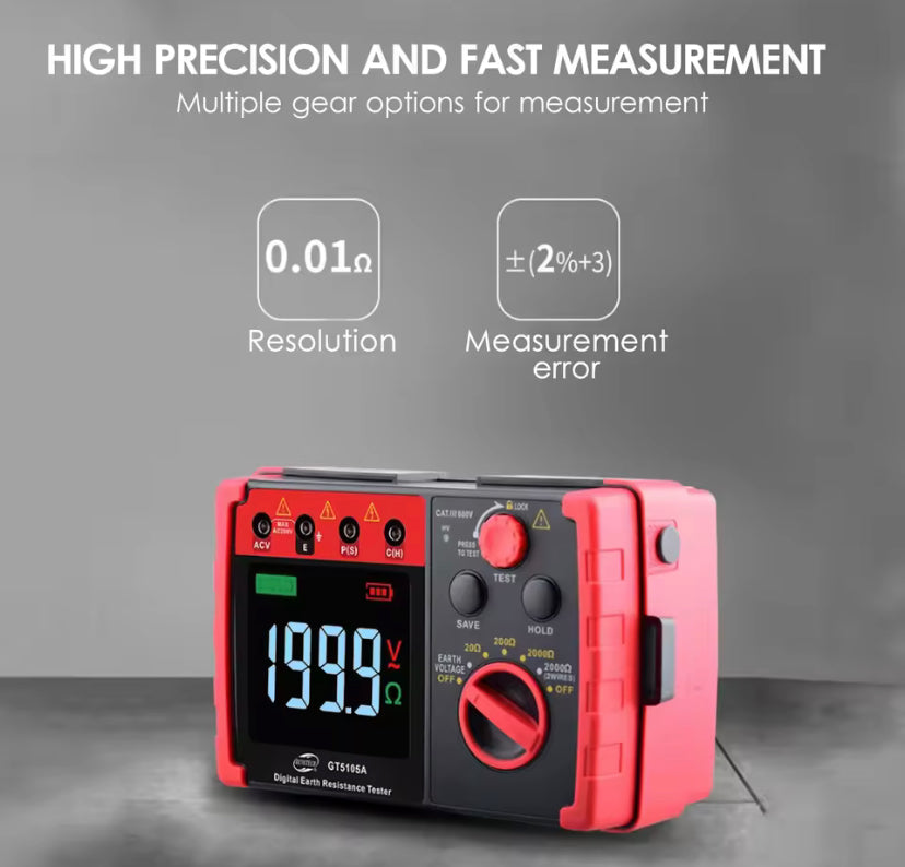 GT5105A Digital Earth Resistance Tester 2000 Megohm Meter Megohmmeter Voltmeter Ground Tester Battery Detection