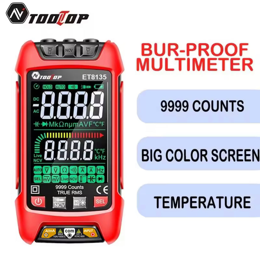 TOOLTOP ET8135 Color Screen Intelligent 9999 Counts True RMS Digital Multimeter AC DC Voltage Current Resistance Diode Hz Tester