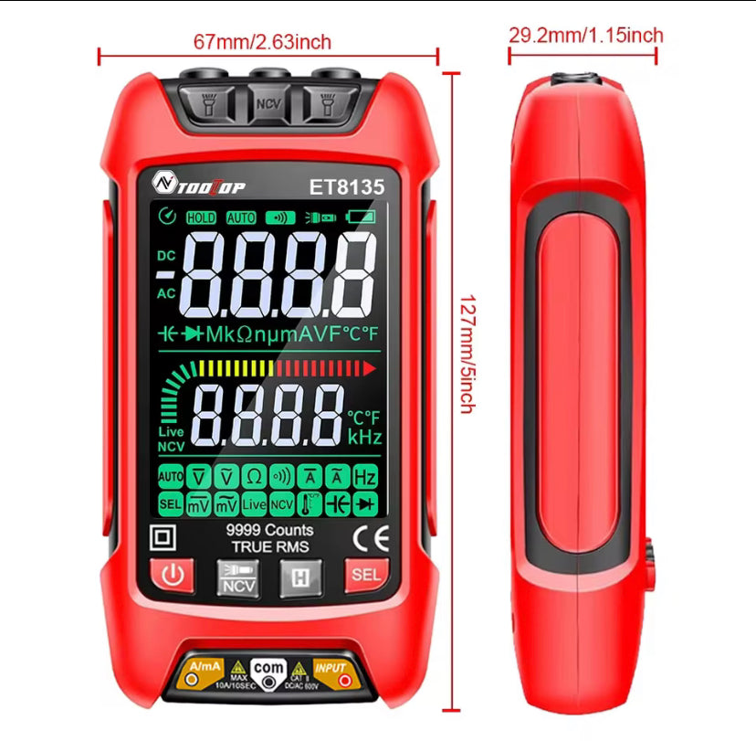 TOOLTOP ET8135 Color Screen Intelligent 9999 Counts True RMS Digital Multimeter AC DC Voltage Current Resistance Diode Hz Tester