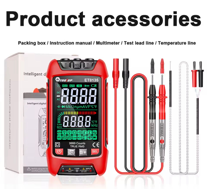TOOLTOP ET8135 Color Screen Intelligent 9999 Counts True RMS Digital Multimeter AC DC Voltage Current Resistance Diode Hz Tester