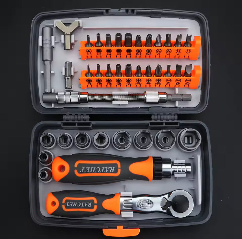 38 In 1 Ratchet Screwdriver Set Car Socket Magnetic Screwdriver Bits Multifunctional Automobile Repair Household Hand Tool Kit