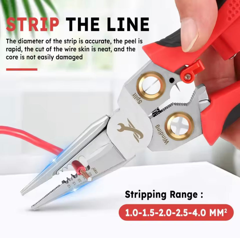 Multifunctional Wire Stripper Electrician Pliers 8-in-1 Stainless Steel Needle-nose Pliers with Electrical Measurement Hand Tool