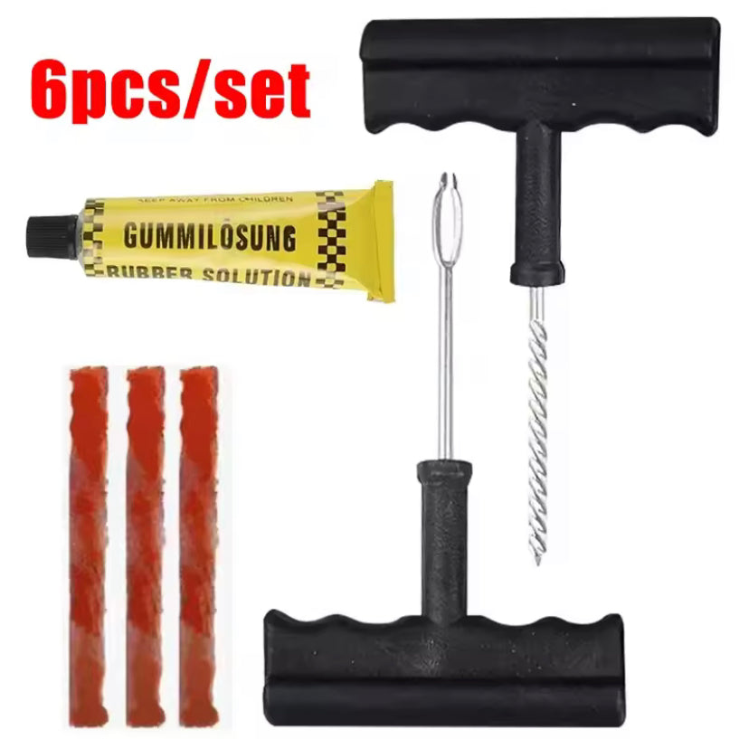 6PCS Tire Repair Tools Kit Car Motorcycle Bike Tyre Puncture Repairing Tool Tubeless Tires Repair Rubber Strips Plug Tool