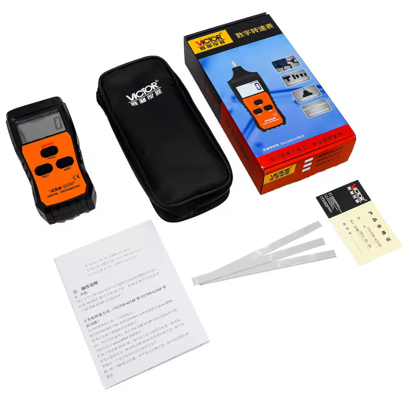 Victor 6234P Digital Laser Tachometer Tester Diagnostic Tool Non-Contact Motor Lathe Speed Gauge Revolution Spin RPM Meter