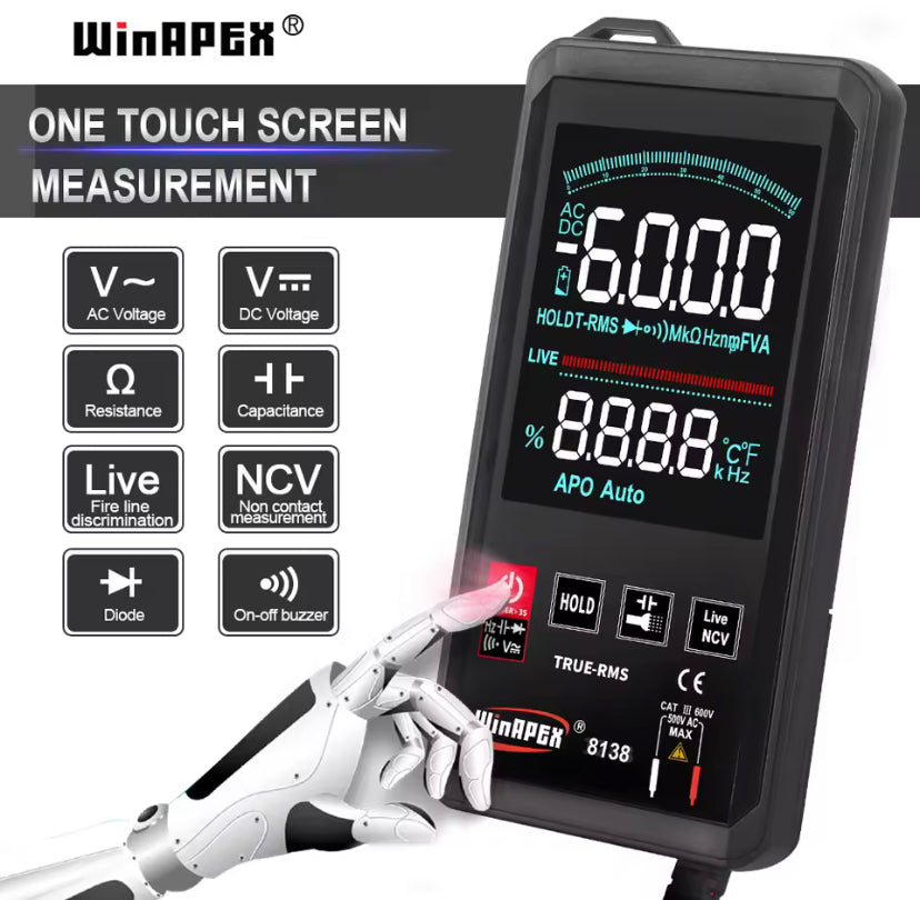 WinAPEX 8138 Touch Screen Digital Multimeter Automatic 6000 Counts True-RMS Voltage Frequency Capacitance Diode NCV Tester