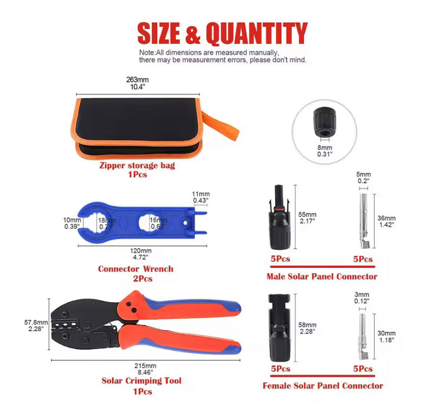 Solar Crimping Tools for 2.5-6.0mm2 Solar Panel PV Cable 10pcs Male Female Solar Panel Cable Connectors Solar Connector Spanner