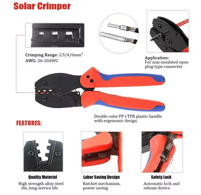 Solar Crimping Tools for 2.5-6.0mm2 Solar Panel PV Cable 10pcs Male Female Solar Panel Cable Connectors Solar Connector Spanner