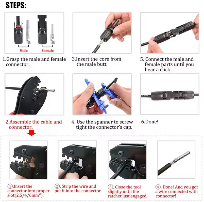 Solar Crimping Tools for 2.5-6.0mm2 Solar Panel PV Cable 10pcs Male Female Solar Panel Cable Connectors Solar Connector Spanner