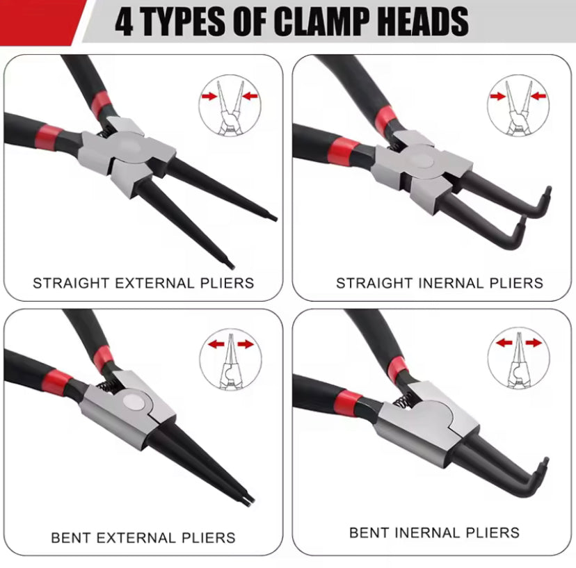 4 PCS Circlip Pliers Set Expansion Pliers Retaining Ring Pliers Internal External Snap Ring Pliers Spring Pliers Hand Tools