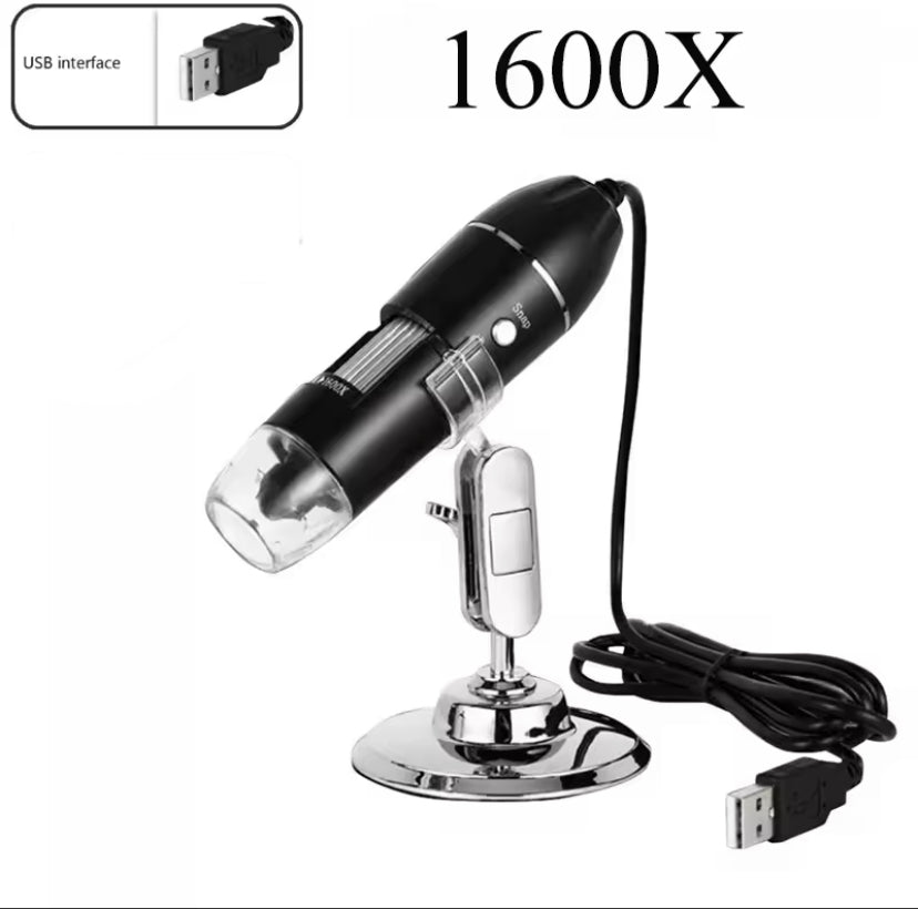 USB Digital Microscope 50X to 1600X, 8 LED Magnification Endoscope Camera with Metal Stand For Soldering Magnifier Cell Phone Repairs