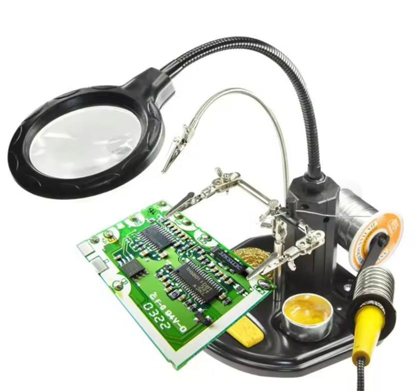 Soldering Iron Station Stand With LED Welding Magnifying Glass Clip Clamp Helping Desktop Magnifier Soldering Repair Tool TE802