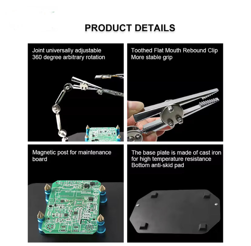 Soldering Helping Hands Tool Clamp PCB Motherboard Holder Jig Fixture Stand Dual Metal Flexible Arm Alligator Clip TE807