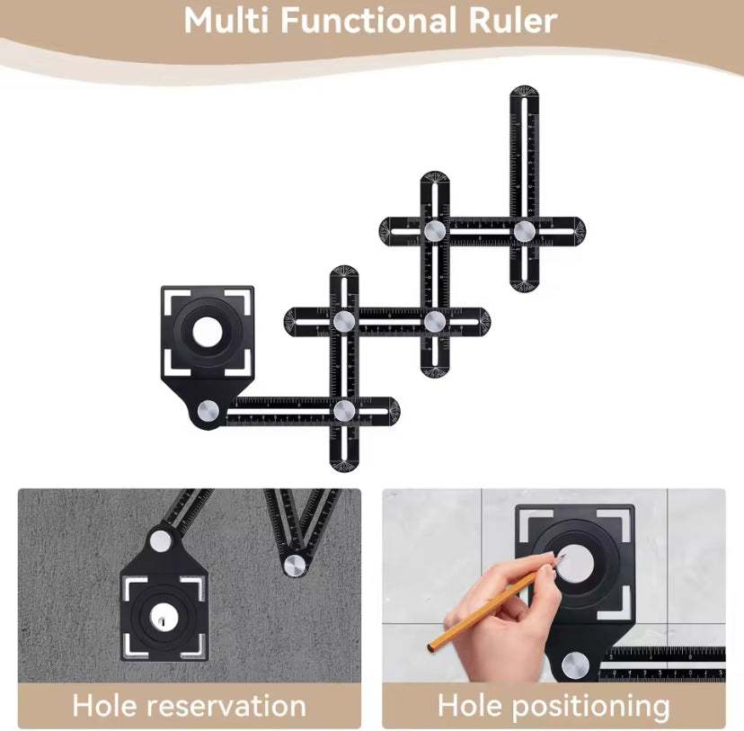 Six Fold Ruler Aluminium Alloy Angle Ruler Finder Measuring Ruler Perforated Mold Template Tool Locator Drill Guide Tile Hole