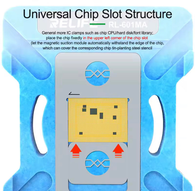RELIFE RL-601MA Universal CPU Reballing Stencil Platform For IP Series (A11-A19 Pro ) IC Chip Planting Tin Template Fixture