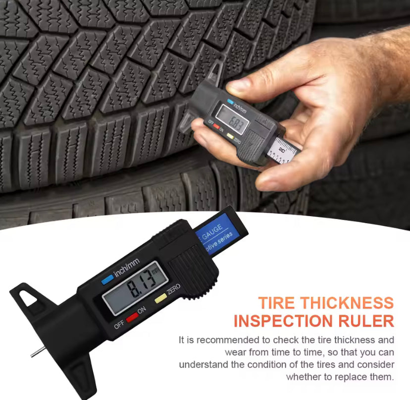 Digital Tread Depth Gauge Battery Operated Car Tire Meter Large Display Thickness Gauge High Precision Measuring Depth Caliper
