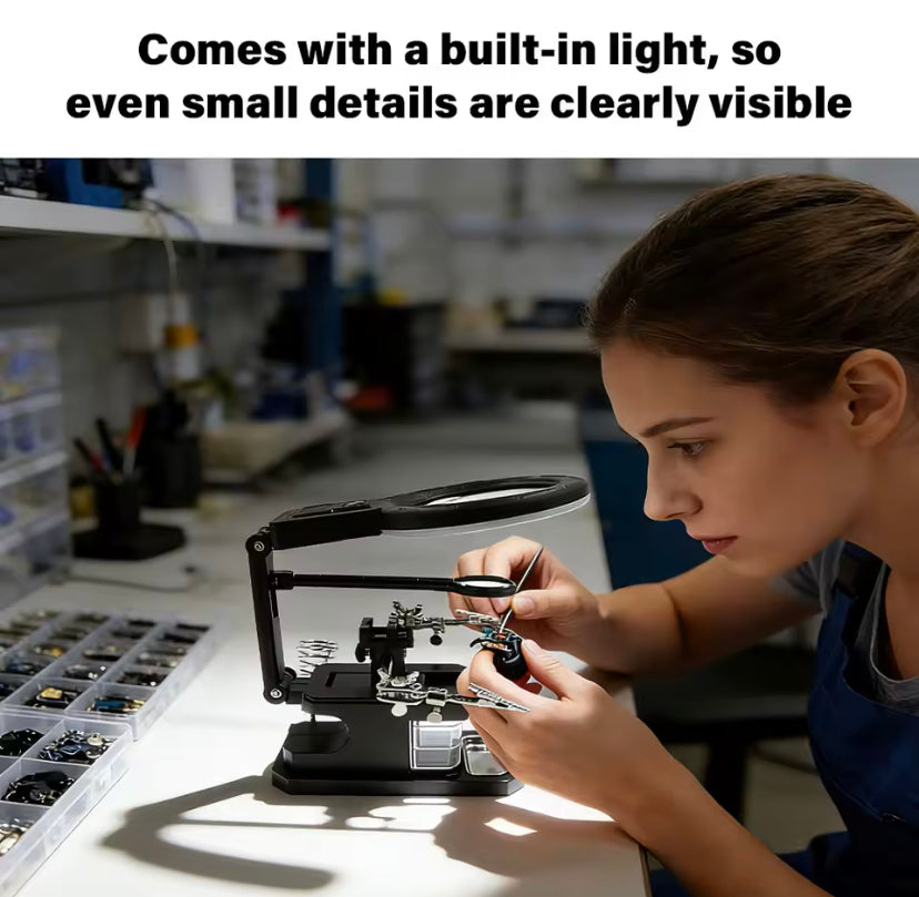 LED Light Desktop Magnifying Glass Soldering Station USB Adjustable Helping Hands Magnifier with LED Light and Alligator Clips TE803