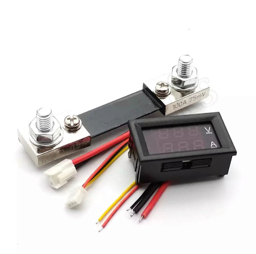 Mini 0.28" Dual LED Display Voltmeter Ammeter DC 0-100V 100A Panel Amp Volt Voltage Current Tester with 100A 75mV Shunt