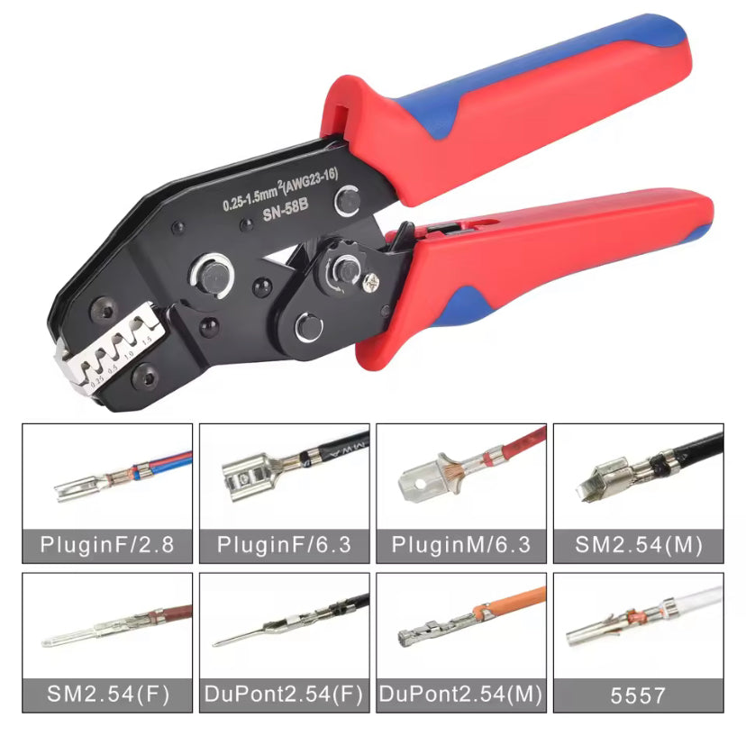 Non-insulated Open Barrel Crimping Tool SN-58B 23-16 AWG /0.25-1.5mm², Dupont Molex JST TE Terminals & EPC PCIE SATA Pins