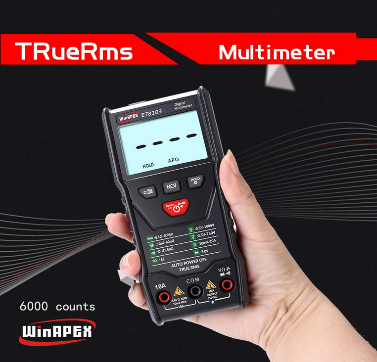 WinAPEX ET8103 LCD Display Portable Auto Measure Multimeter AC/DC Voltage Current Capacitance Electric Field Resistance Meter True RMS 6000 Counts Display with Flashlight Function
