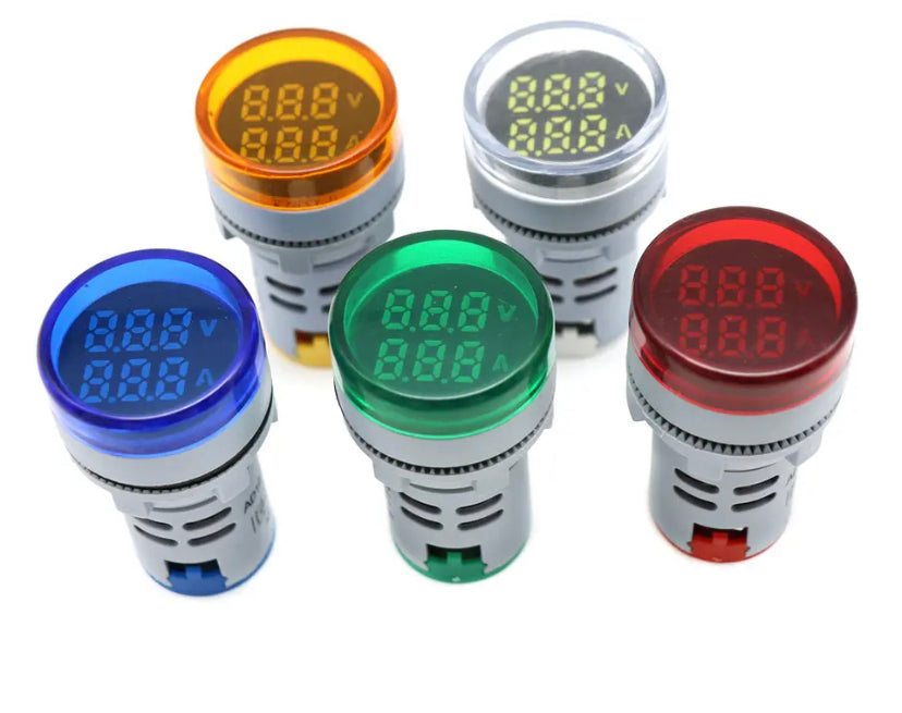 22mm 2 in 1 AC 1-100A 80-500V LED Digital Voltmeter Ammeter Signal Lights 220V Voltage Current Meter Volt Amp Tester Detector