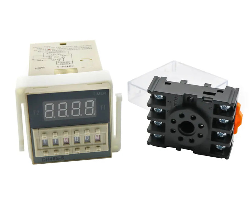 DH48S-S Digital Display Time Relay Time Delay Device AC 220V Repetitive Cycle SPDT Programmable Timer And Socket Base Rail