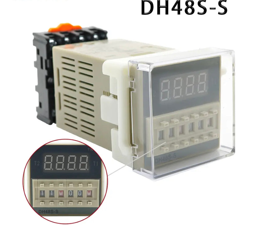 DH48S-S Digital Display Time Relay Time Delay Device AC 220V Repetitive Cycle SPDT Programmable Timer And Socket Base Rail