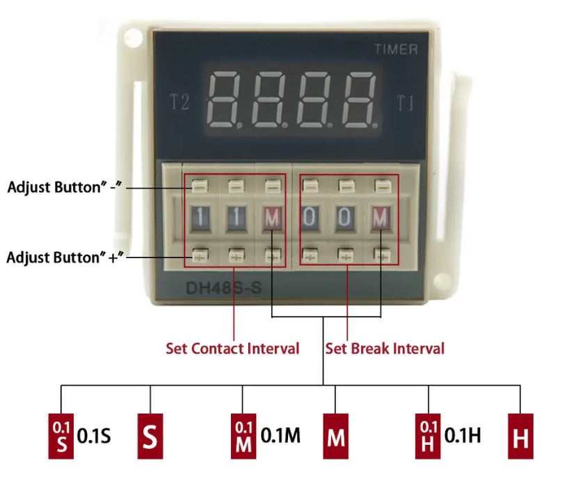 DH48S-S Digital Display Time Relay Time Delay Device AC 220V Repetitive Cycle SPDT Programmable Timer And Socket Base Rail