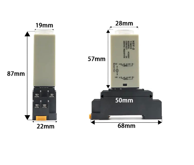 DC 12V 24V AC 220V H3Y-2 Power-on Delay Rotary Knob DPDT 60S Timer Timing Time Relay With Base Socket