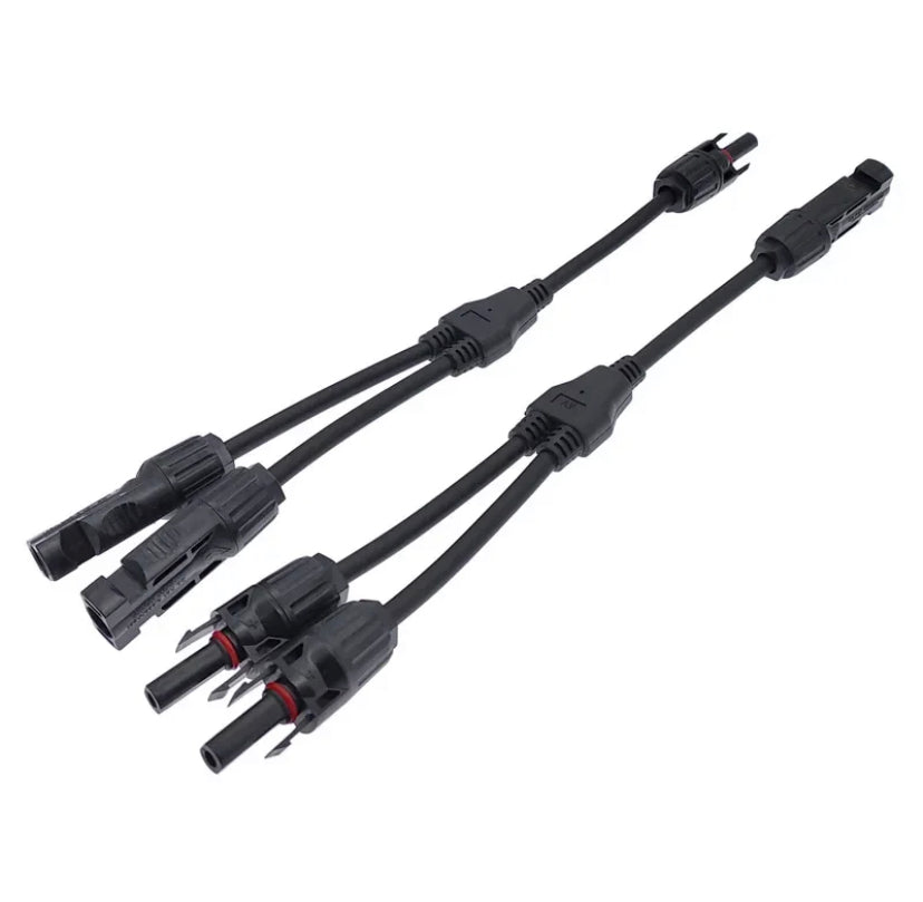 1pair Solar Style Y Branch Adapter Connectors 1 to 2 Male and Female Panel Cable Photovoltaic Connector Adapter
