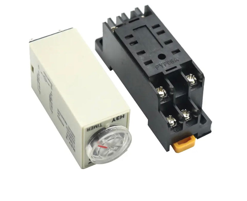 DC 12V 24V AC 220V H3Y-2 Power-on Delay Rotary Knob DPDT 60S Timer Timing Time Relay With Base Socket