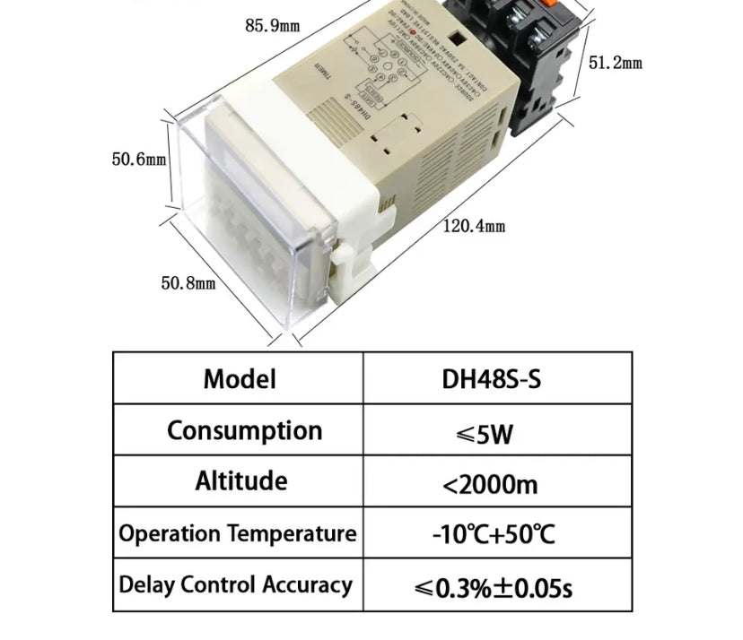 DH48S-S Digital Display Time Relay Time Delay Device AC 220V Repetitive Cycle SPDT Programmable Timer And Socket Base Rail