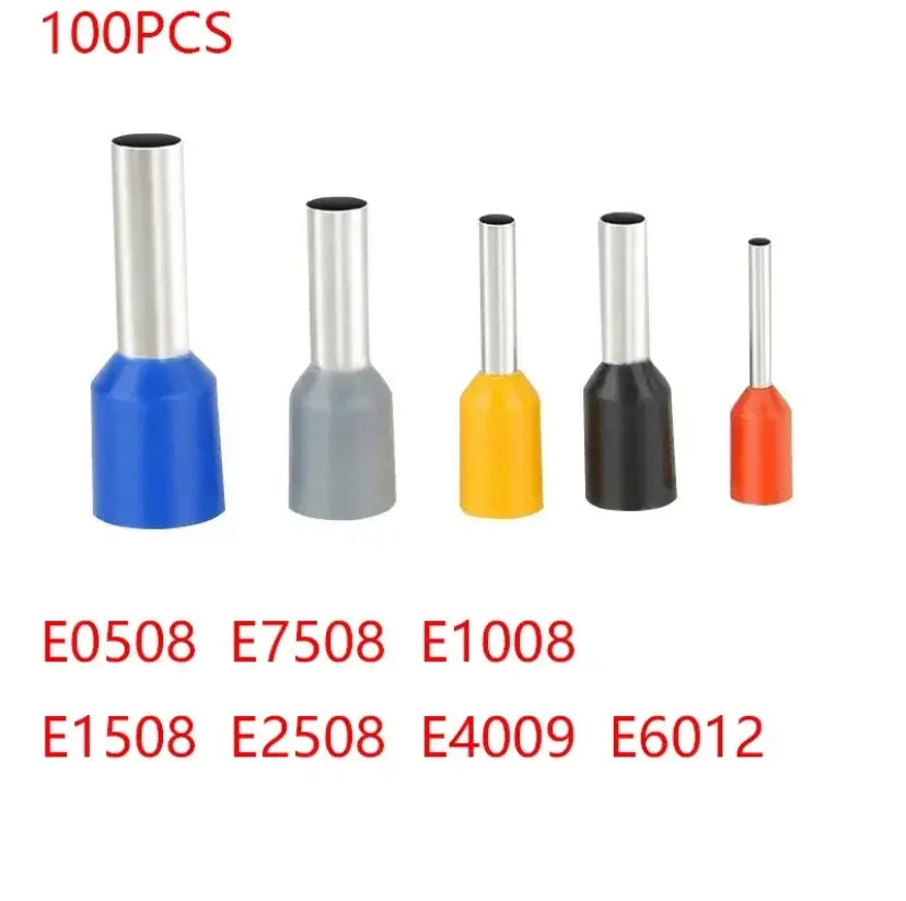 100pcs/Pack E0508 E7508 E1008 E1508 E2508 Insulated Ferrules Terminal Block Cord End Wire Connector Electrical Crimp Terminator